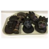 Five tribal masks wall hangings