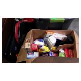 Suitcase, pantry items, hardware, battery backup,