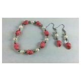 Pink howlite freshwater pearl bracelet and