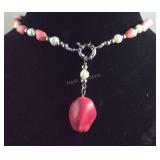 Pink howlite freshwater pearl necklace 18in