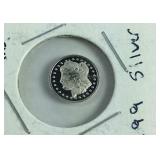 prepper .999 Silver 1 Gram Round has Mercury Dime