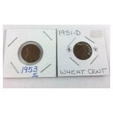 1951 D & 1953 S Wheat Pennies