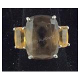 Sterling Silver Smokey Topaz & Citrine Ring Size