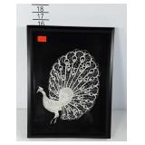 Lace peacock, frames in shadow box, 13 x 17