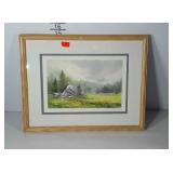 Watercolor print, "Meadow Mist", signed and