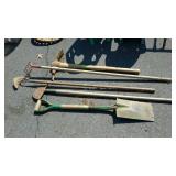 Long Handle Tool Lot. Maddox, spade shovel,