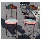 Pair Red mosaic tiled garden chairs, folding style