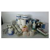 Bathroom decor and supplies.