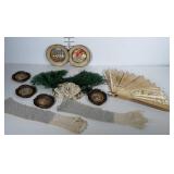 Feminine decor / powder room items: fan, wall