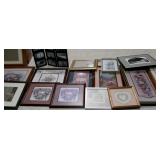 Picture grouping. Framed art and empty frames,