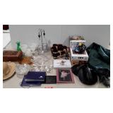 Glassware, puzzles, straw hat, ashtray, exercise