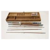 6pc bamboo fly fishing rod in wooden storage box