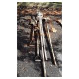 3 shovels and 2 concrete hoes