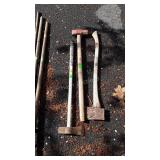 Long handled tools axe, sledge hammer,  maddox