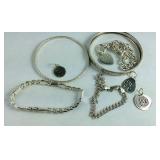 Sterling silver lot 67.5g with initial pendants,