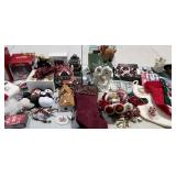 Holiday decor, stockings, snowmen, ornaments,