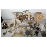 Wood and metal decor group, drapery tie backs,