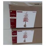 Holiday trees, two 4 foot cranberry lighted trees