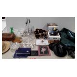 Glassware, puzzles, straw hat, ashtray, exercise