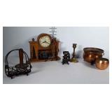 Light up fireplace clock, copper bowl and