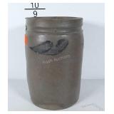 Dark grey stoneware crock with navy blue design.