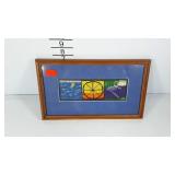 Colorful little needlepoint, framed and matted,