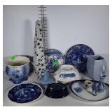 Blue and white ceramics lot: plates, pitchers,