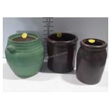 2 Stoneware Crocks ( both have cracks), & a