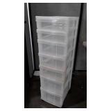 Seven drawer poly storage unit on wheels,