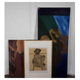 Art group, two large paintings on canvas, 31x71