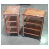 Pair of Side Shelf Stands, on rollers, 4 shelves,