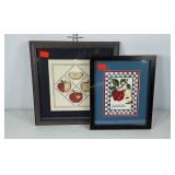 Apple cross stitch pictures, framed and matted,