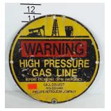 WARNING GAS LINE sign, 12"