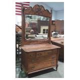 Dresser with Mirror, flame Mahogany, 3 over 2