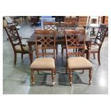 Dining table with one leaf and six upholstered