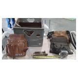 Milk crate with 13 bolts couple nuts, 3 nail tool