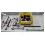 Tools, bin with Mechanics type tools, wrenches,