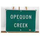 OPEQUON CREEK roadway sign, 24x18