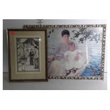 Two framed prints, one of a wedding and one of