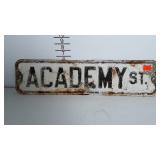 Weathered Academy St. Metal sign. Measures