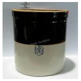 Six gallon brown over white crock in very nice