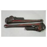 Two RIDGID 18" pipe wrenches.
