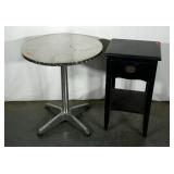 Two pieces. Stainless finish side table and