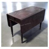 Drop Leaf Table, drawer to one end. Twist pattern