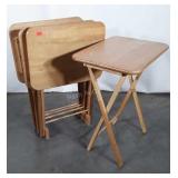 Folding wood TV trays with stand, natural finish