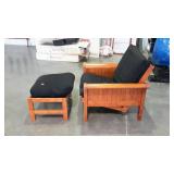 Wood framed chair and ottoman, single futon