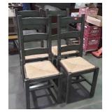 Set of 4 Dining Chairs. Rush cane seating, ladder