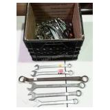 Milk crate with assorted wrenches. Multiple