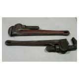 Two RIDGID 18" pipe wrenches.