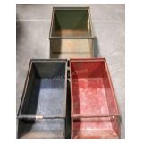 Three metal parts bins. Two are stackable.